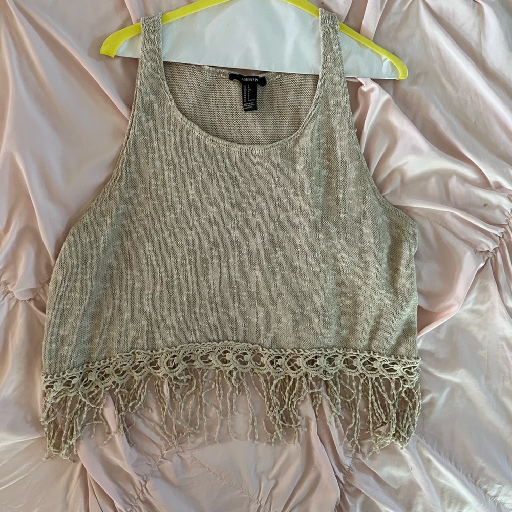 Forever 21 Cropped Fringe Sleeveless Top